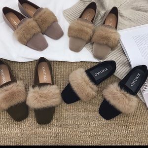 ONLY 1 LEFT! Fur Embellished Loafers/Slippers